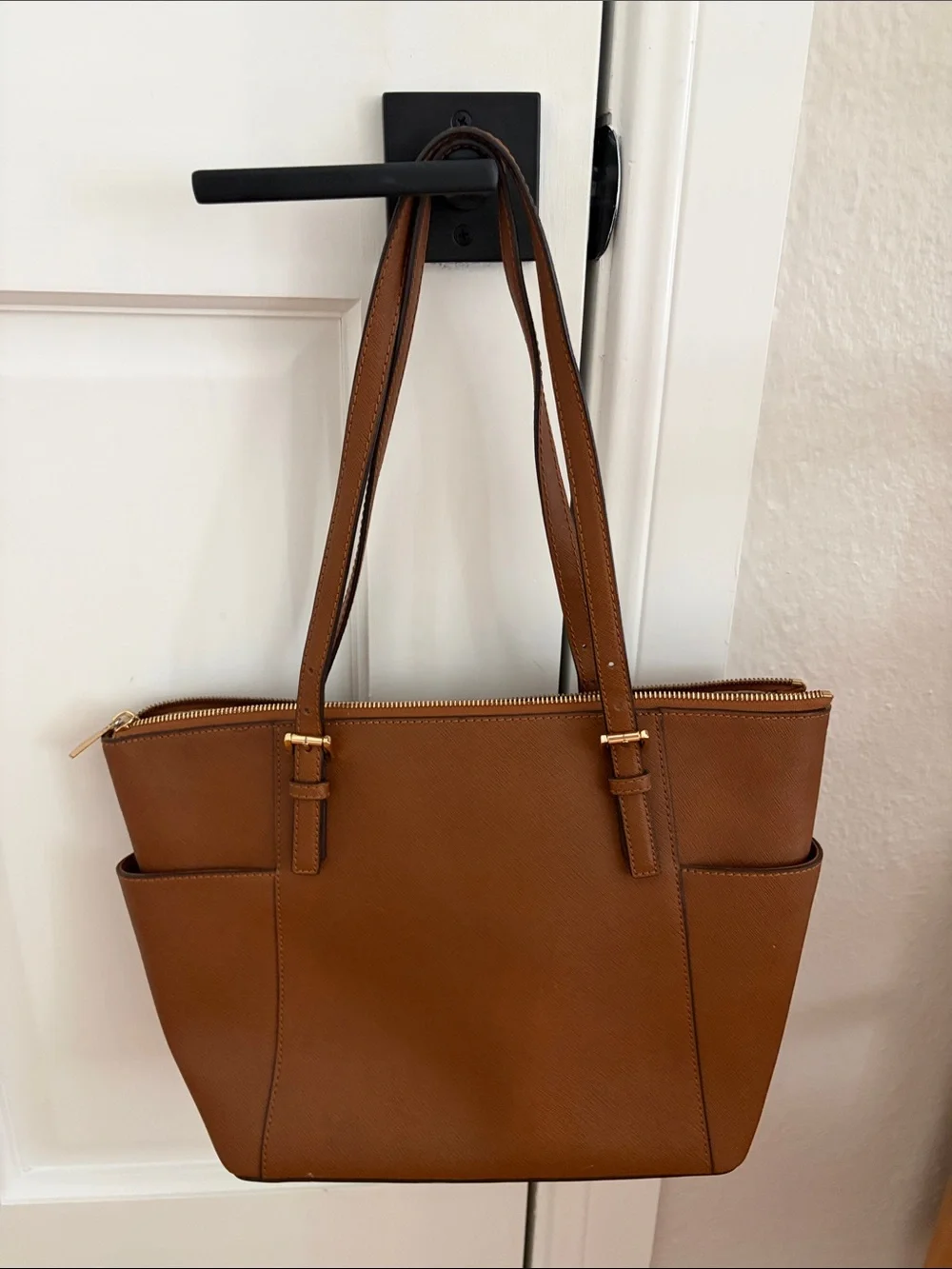 Michael Kors Tan Saffiano Leather Tote with Gold MK Charm